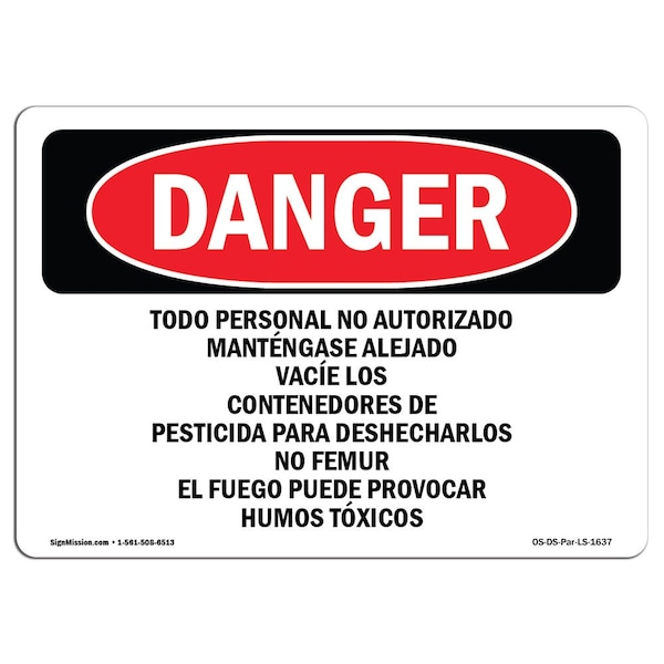 OSHA, Unauthorized Personnel Keep Out Spanish, 5in X 3.5in Decal, 10PK, OS-DS-D-35-LS-1637-10PK